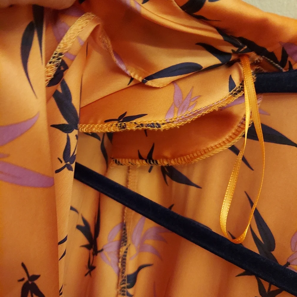 ZARA Orange Floral Long Sleeve Silky Feel Bodysuit M - Picture 11 of 16